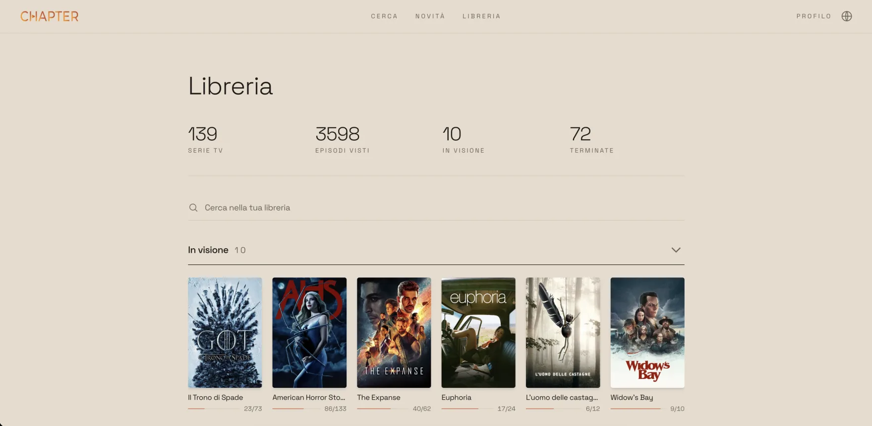Chapter — libreria personale (desktop)