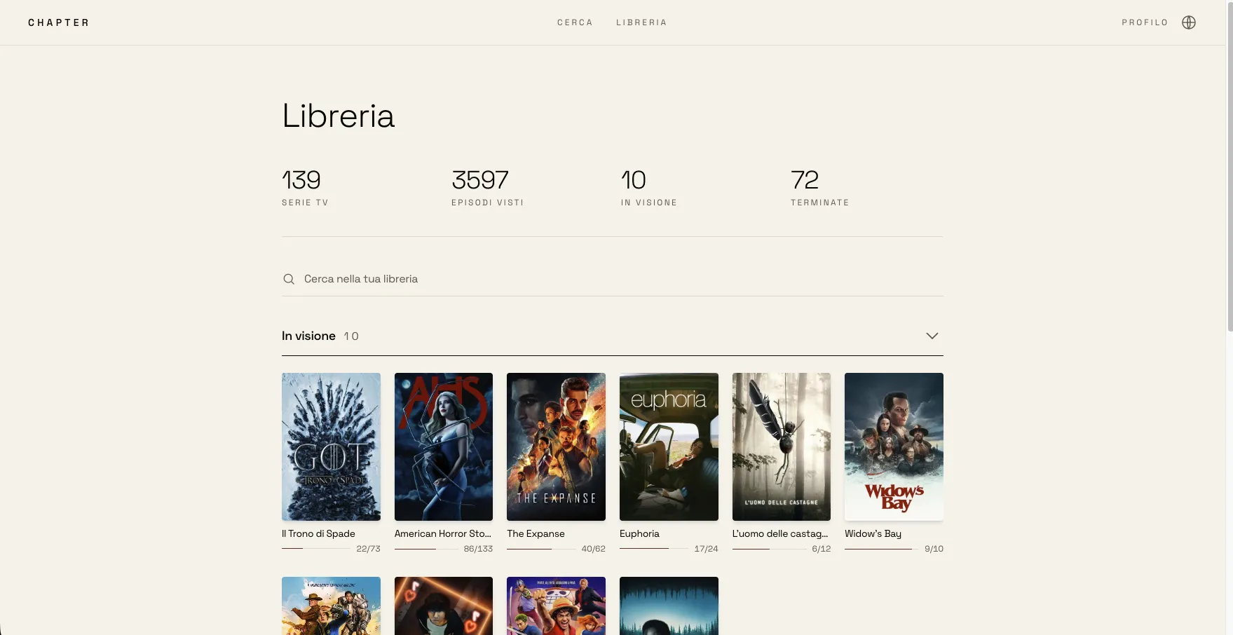 Chapter — libreria personale (desktop)